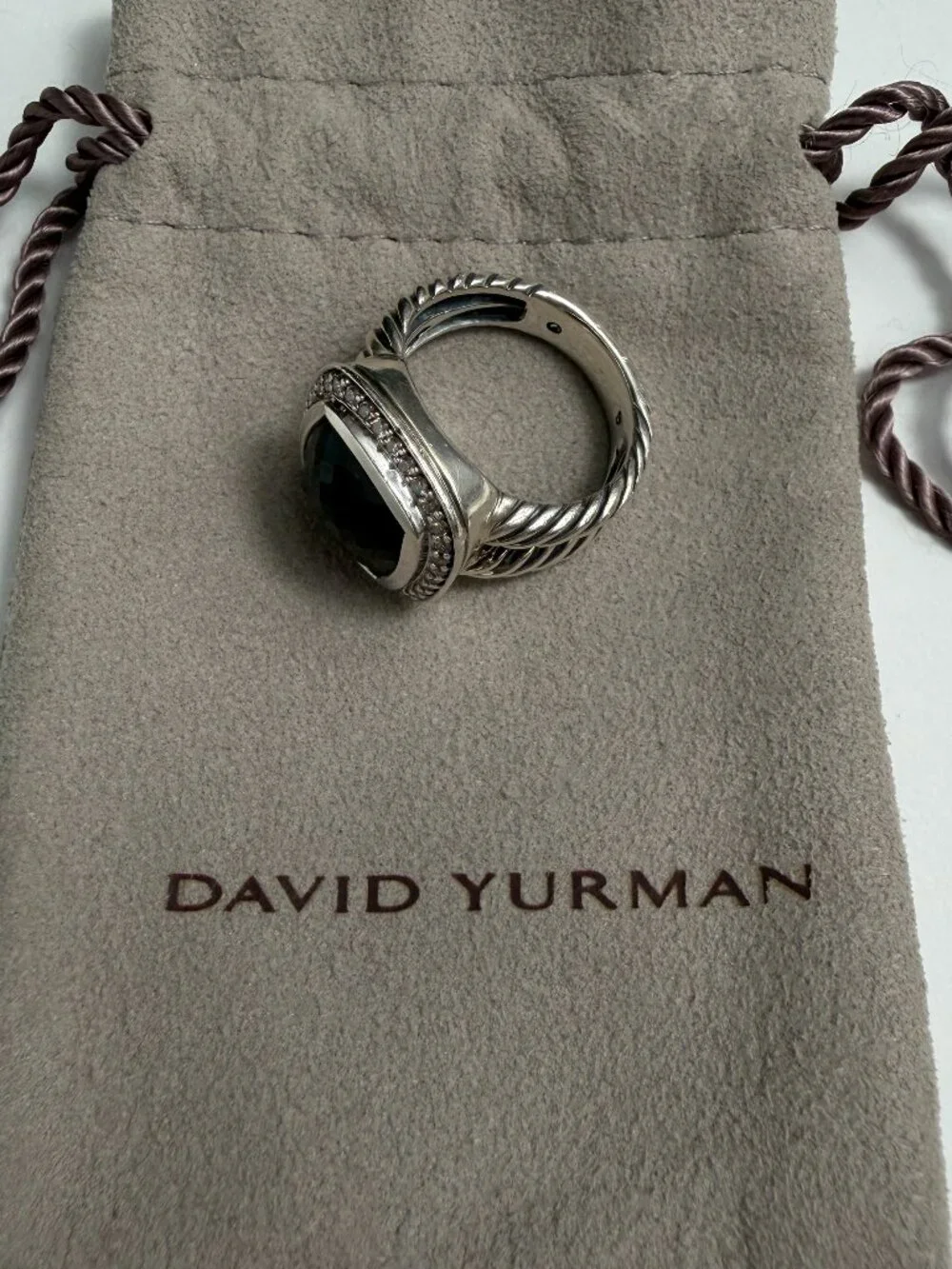 David Yurman Albion Black Onyx Diamond Ring Sterling Silver Size 6